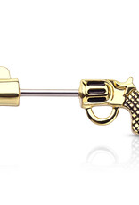 Revolver Pistol Nipple Rings - Gold 14G