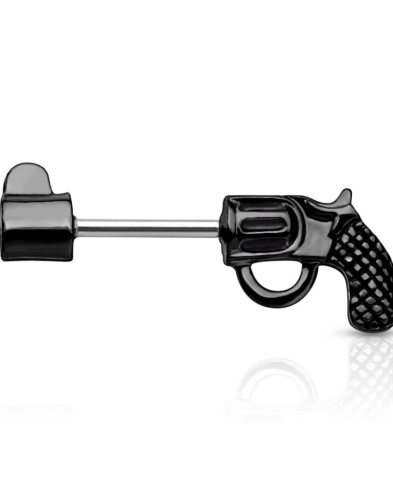 Revolver Pistol Nipple Rings - Black 14G