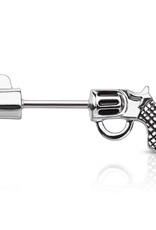 Revolver Pistol Nipple Rings - Steel 14G