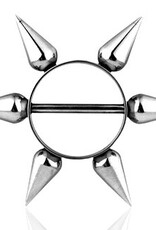 Surgical Steel Long Spikes Nipple Ring 14G