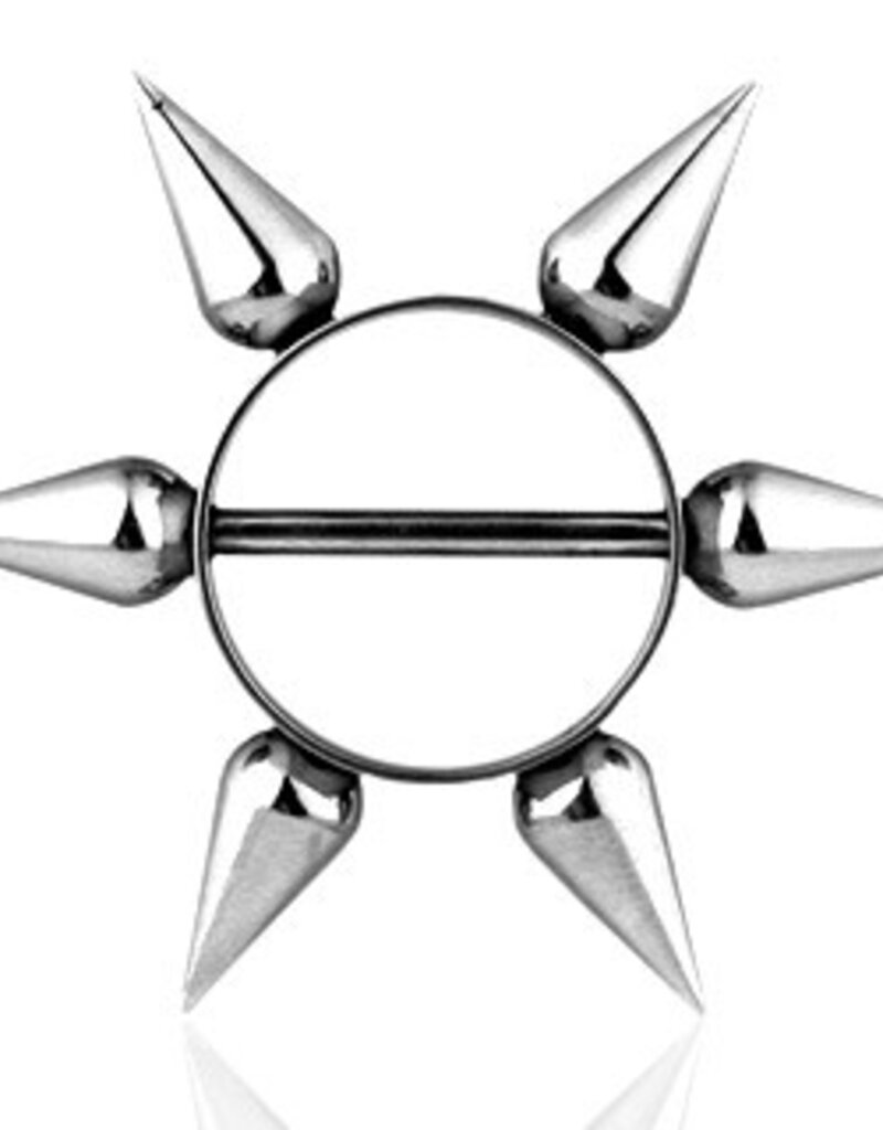 Surgical Steel Long Spikes Nipple Ring 14G