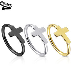 Cross Nose Ring - Gold 20G