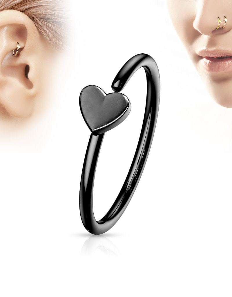 Heart Nose Ring - Black 20G