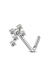 Cross L Bend Nose Stud -  Clear 20G