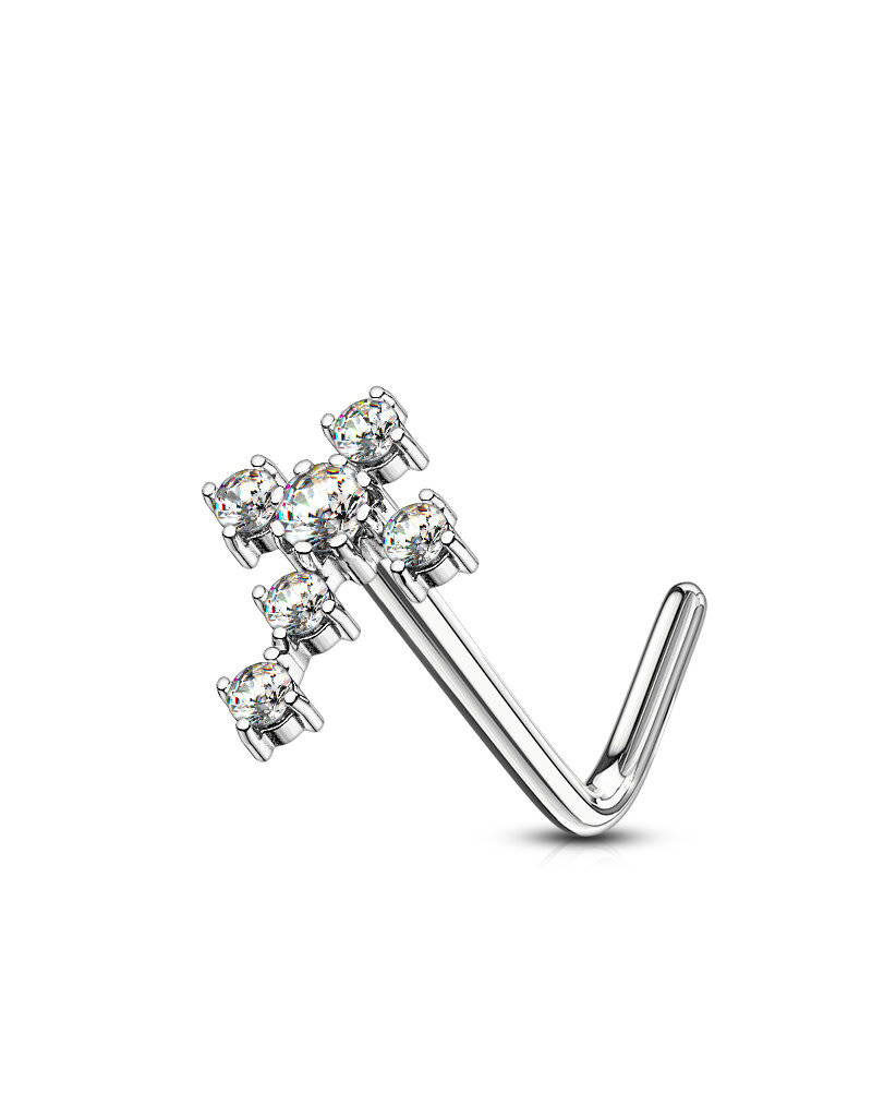 Cross L Bend Nose Stud -  Clear 20G