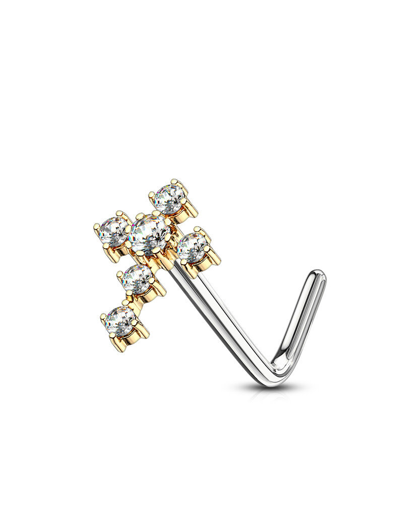 Cross L Bend Nose Stud -  Gold 20G