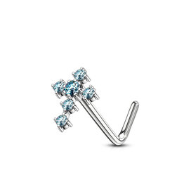 Cross L Bend Nose Stud -  Aqua 20G