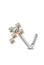 Cross L Bend Nose Stud -  Rose Gold 20G