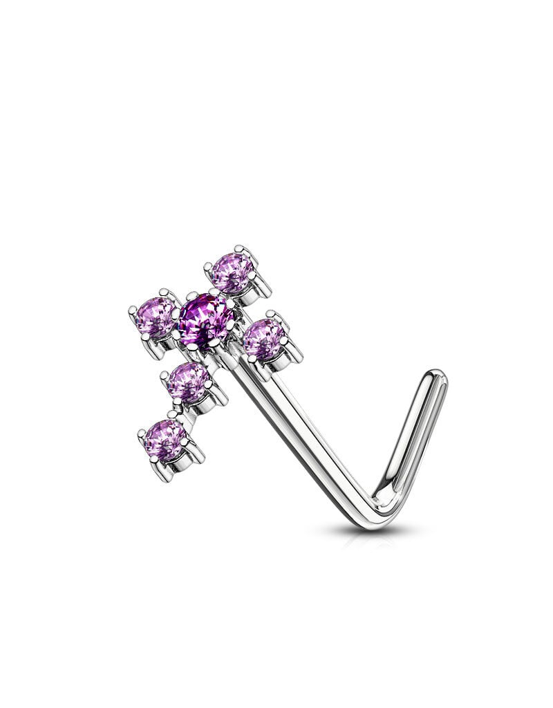 Cross L Bend Nose Stud -  Tanzanite 20G