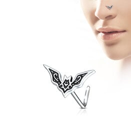 Bat L Bend Nose Stud - Steel 20G