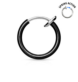 black Spring Action Titanium IP Over 316L Stainless Steel Non-Piercing Septum, Ear and Nose Hoop