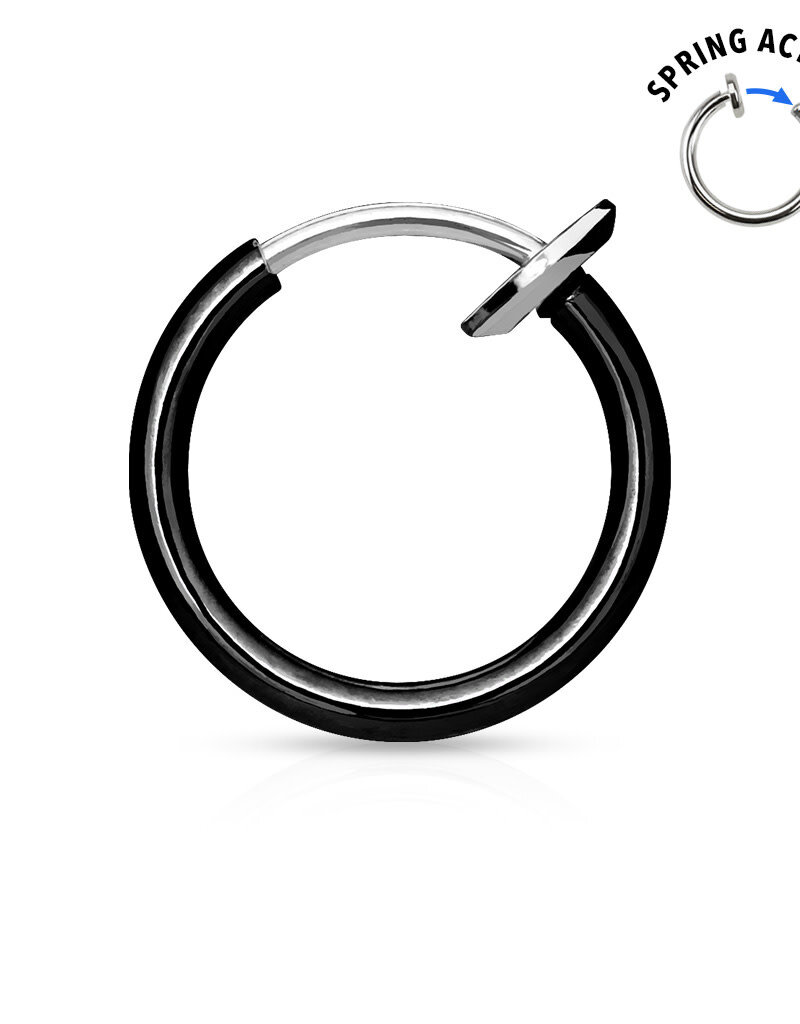 black Spring Action Titanium IP Over 316L Stainless Steel Non-Piercing Septum, Ear and Nose Hoop