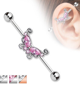 Hollywood Body Jewelry Titanium Butterfly Industrial Barbell PINK 38mm
