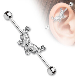 Hollywood Body Jewelry Titanium Butterfly Industrial Barbell CLEAR 38mm