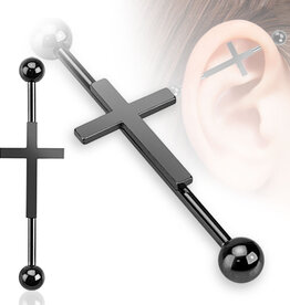 Hollywood Body Jewelry Industrial Barbell black cross 38mm