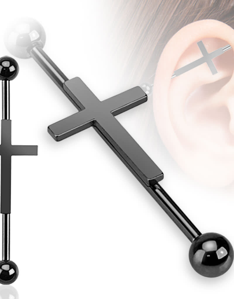 Hollywood Body Jewelry Industrial Barbell black cross 38mm