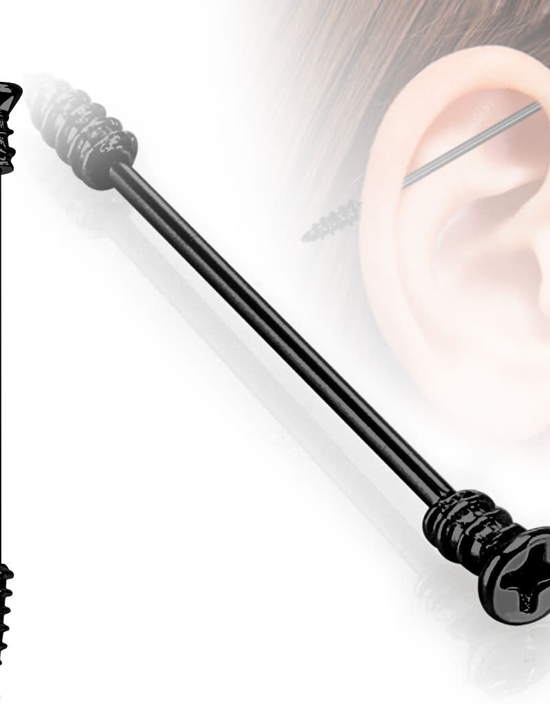 Hollywood Body Jewelry Screw Industrial Barbell Black 38mm