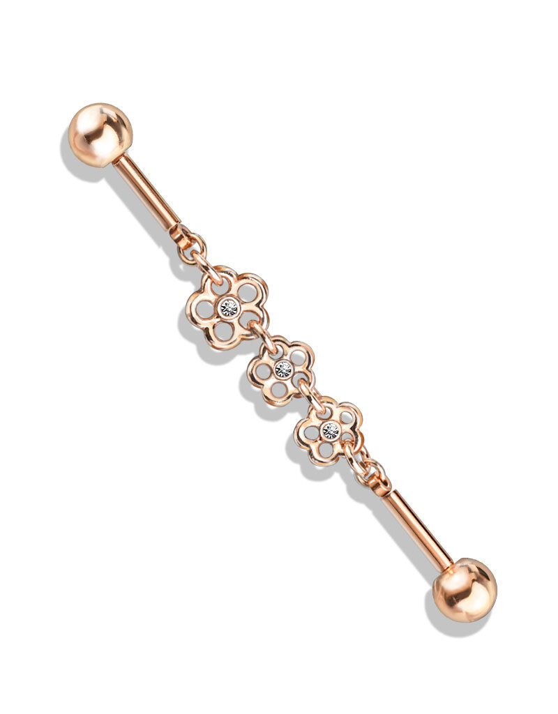 Hollywood Body Jewelry Rose Gold Flower Chain Industrial Barbell 38mm