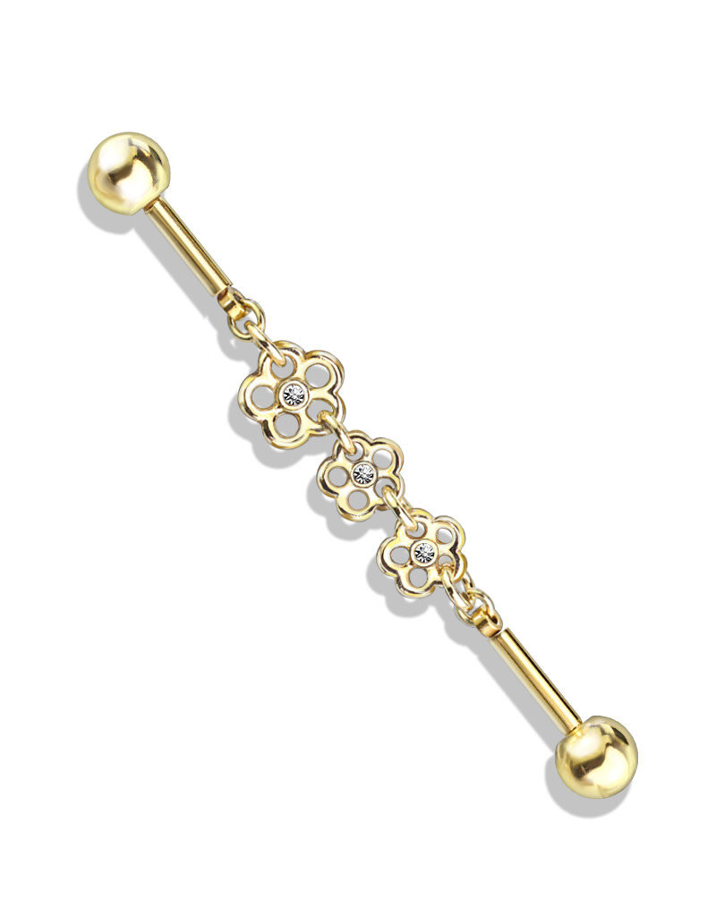 Hollywood Body Jewelry Gold Flower Chain Industrial Barbell 38mm