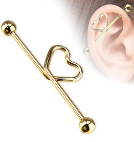 Hollywood Body Jewelry Titanium Heart Industrial Barbell Gold 38mm