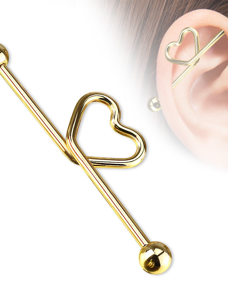 Hollywood Body Jewelry Titanium Heart Industrial Barbell Gold 38mm