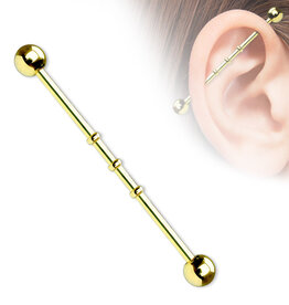 Hollywood Body Jewelry Industrial Barbell gold triple ridge 38mm