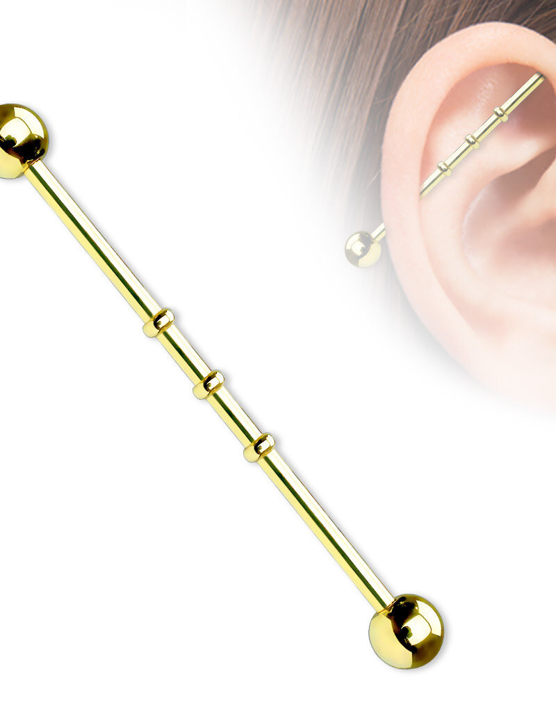 Hollywood Body Jewelry Industrial Barbell gold triple ridge 38mm