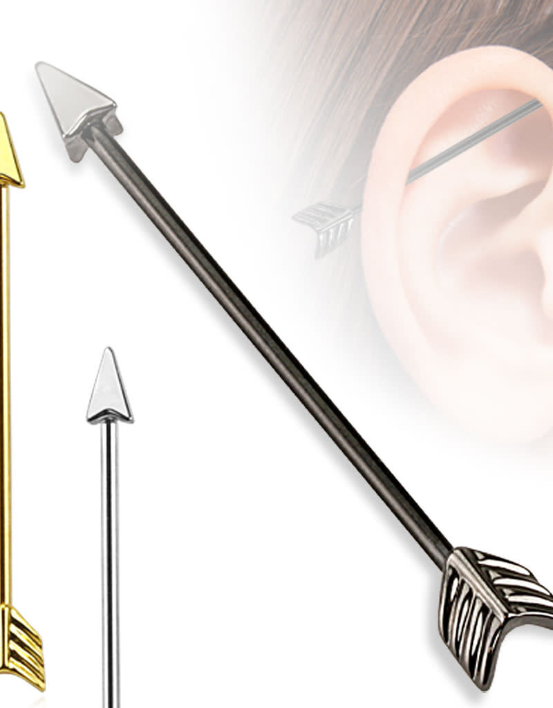 Hollywood Body Jewelry Arrow Industrial Barbell GOLD 38mm