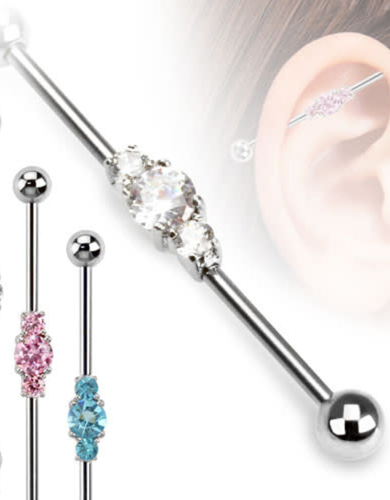 Hollywood Body Jewelry Three Linked Industrial Barbell 38mm