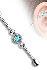 Hollywood Body Jewelry Industrial Barbell steel triple blue jewel 38mm