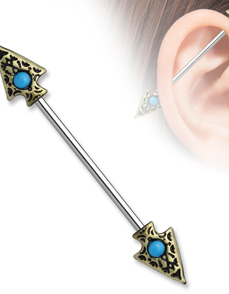 Hollywood Body Jewelry Arrow Blue Center Industrial Barbell 38mm