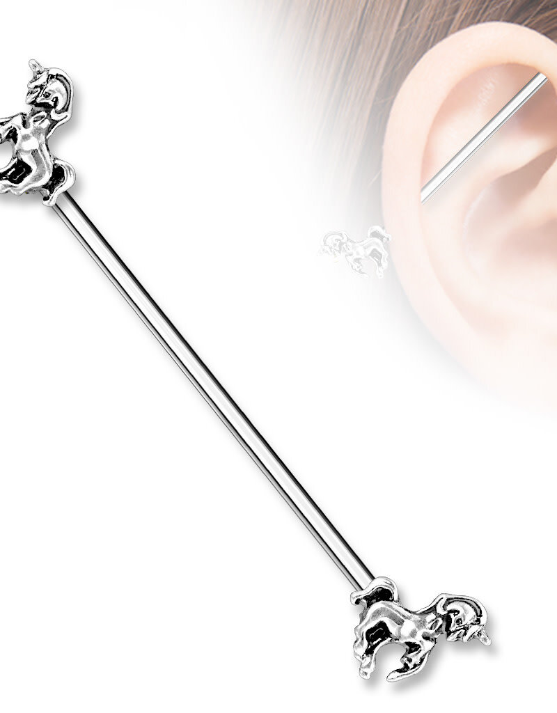 Hollywood Body Jewelry Horse Industrial Barbell Silver 38mm
