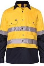 Ritemate Ritemate RM1050R 2 Tone Cotton Twill Hi Vis 3M ReflectiveTaped LS Shirt