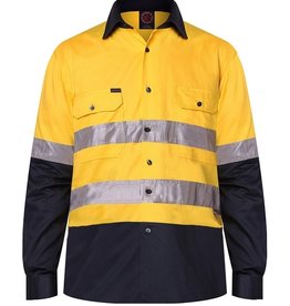 Ritemate Ritemate RM1050R 2 Tone Cotton Twill Hi Vis 3M ReflectiveTaped LS Shirt