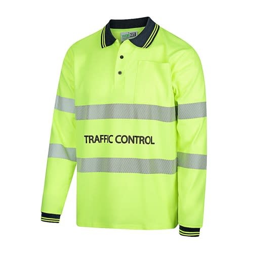 HiVis Long Sleeve Cotton Back Polo with Reflective Tape Traffic