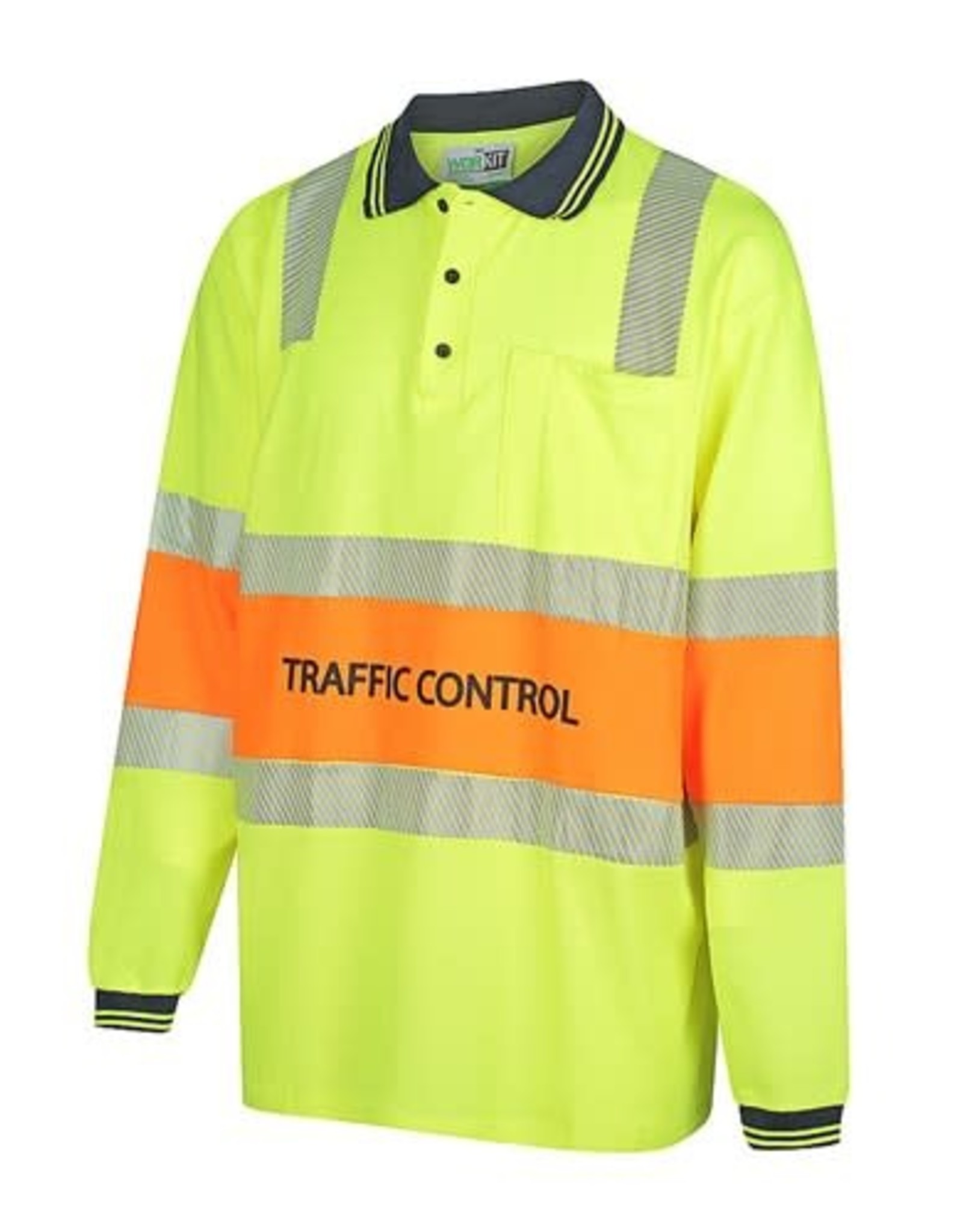 Workit Workwear Workit Hi-Vis Long Sleeve Cotton Back Polo with Reflective Tape - Traffic Control