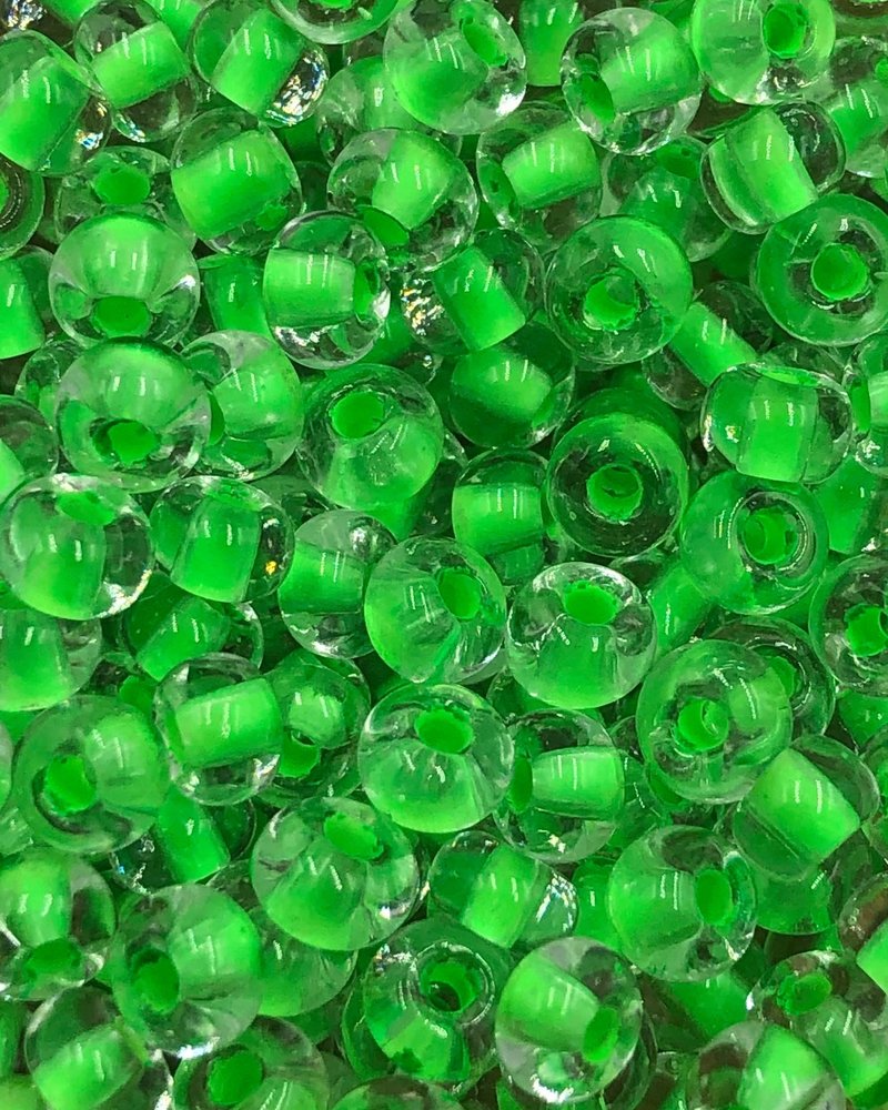 Size 6/0 Czech Glass SIZE 6/0 #1504 Crystal Green Neon Lined