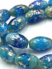 12x8mm Barrel Bead- Blue with Gold Specks- 6 BEADS