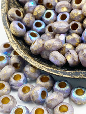6x9mm  Large Hole Roller Bead Purple with Etched and Gold Wash