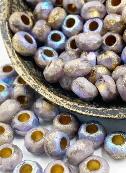 6x9mm  Large Hole Roller Bead Purple with Etched and Gold Wash