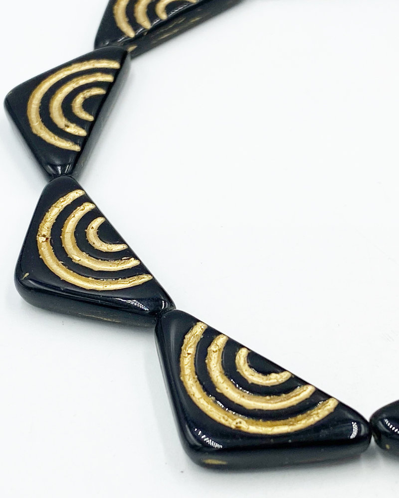 30x15 Triangle with lines Jet Gold- 6 Beads