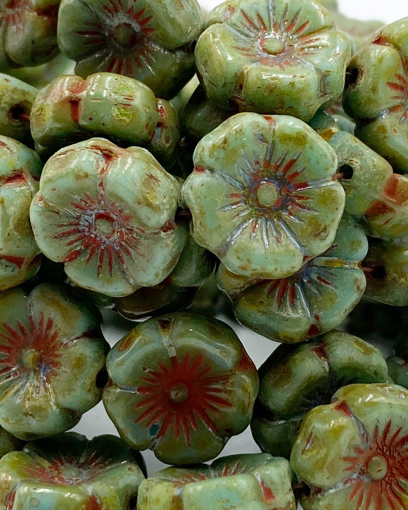12mm Hibiscus Flower Sea Green Picasso