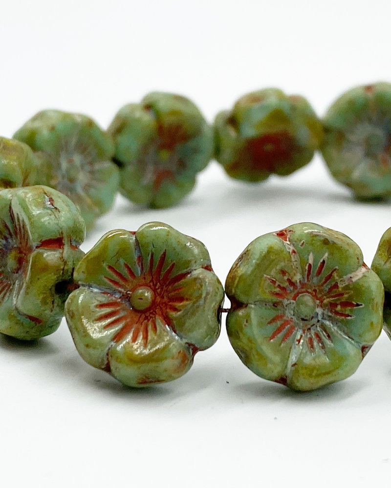 12mm Hibiscus Flower Sea Green Picasso