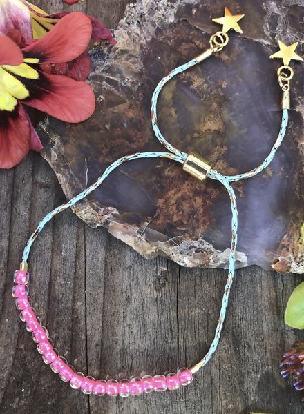 Sliding Chain Bracelet KITS  Turquoise: Hot Pink Beads