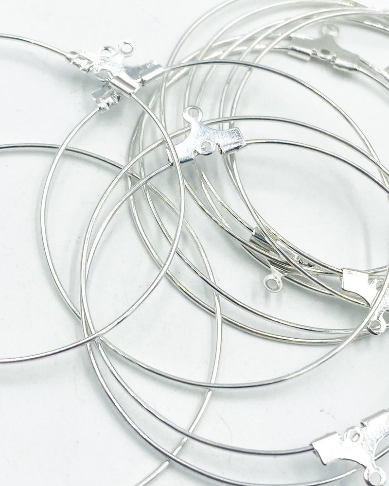 Beading Hoop 40mm W/ Hole Silver Plate- 6 Pairs