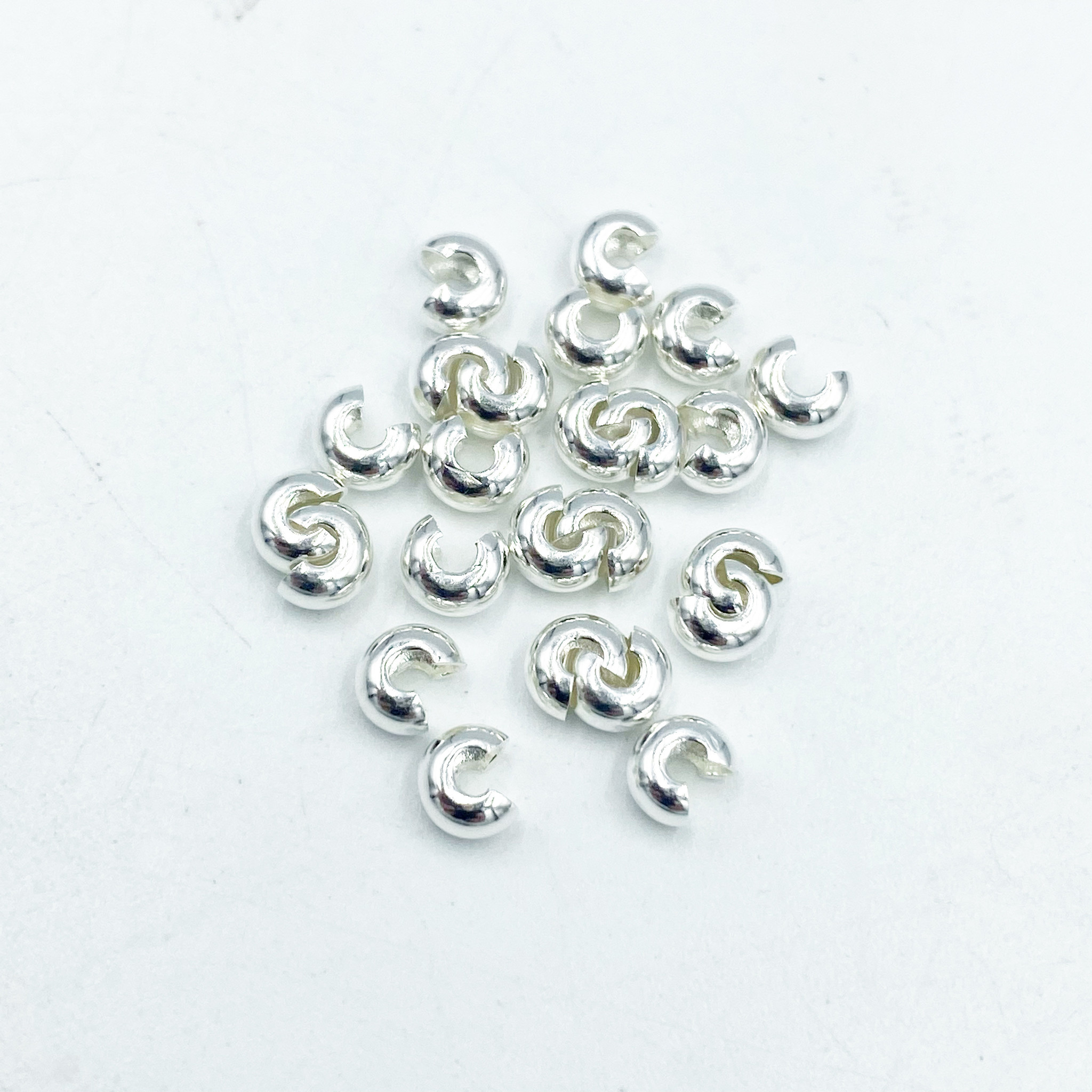 3MM CRIMP COVER: SILVER PLATED- 24/PC - Capital City Beads