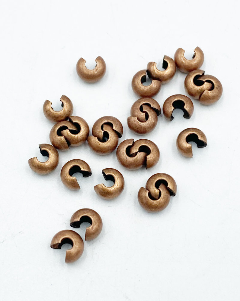 4MM CRIMP COVER: ANTIQUE COPPER PLATED-24/PC