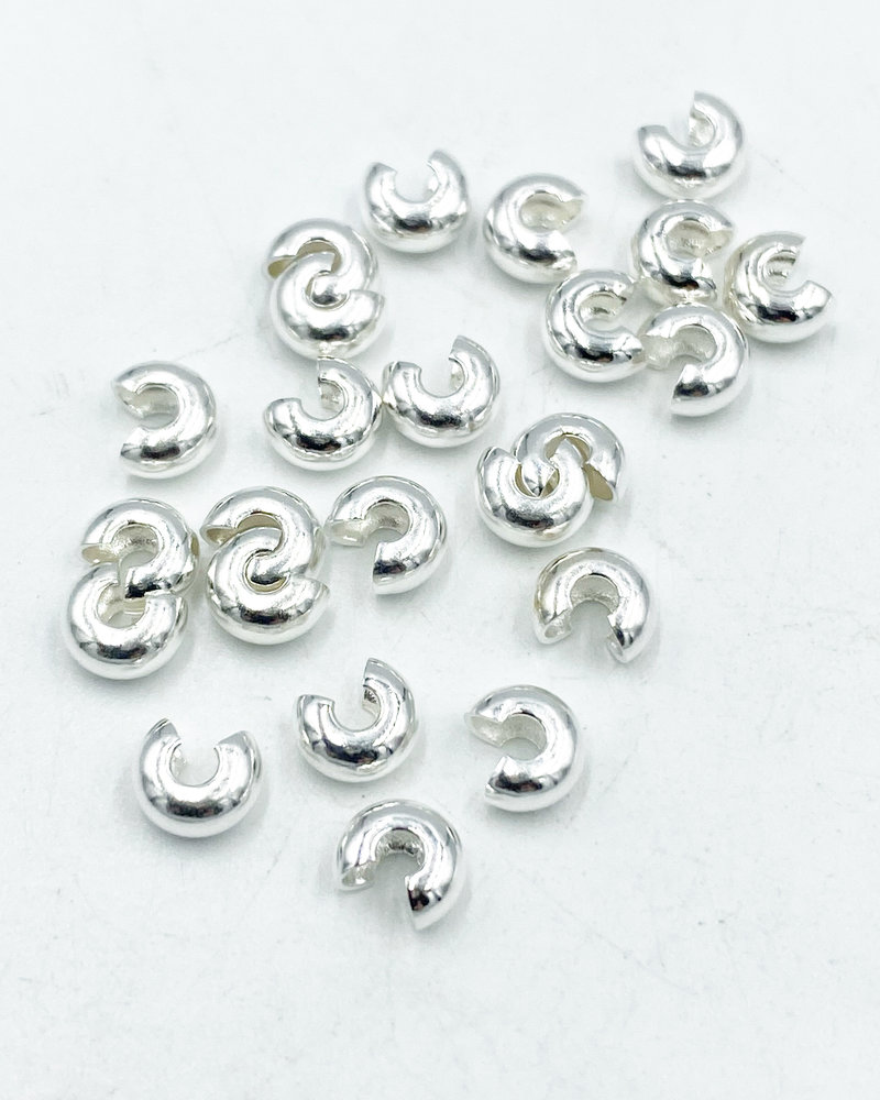 4MM CRIMP COVER:  SILVER PLATED- 24/PC