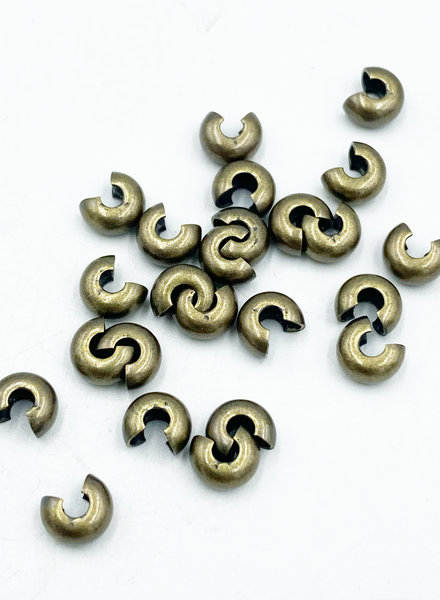 4MM CRIMP COVER:  ANTIQUE BRASS PLATED-24/PC