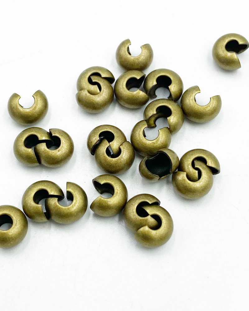 5MM CRIMP COVER:  ANTIQUE BRASS PLATED-24/PC